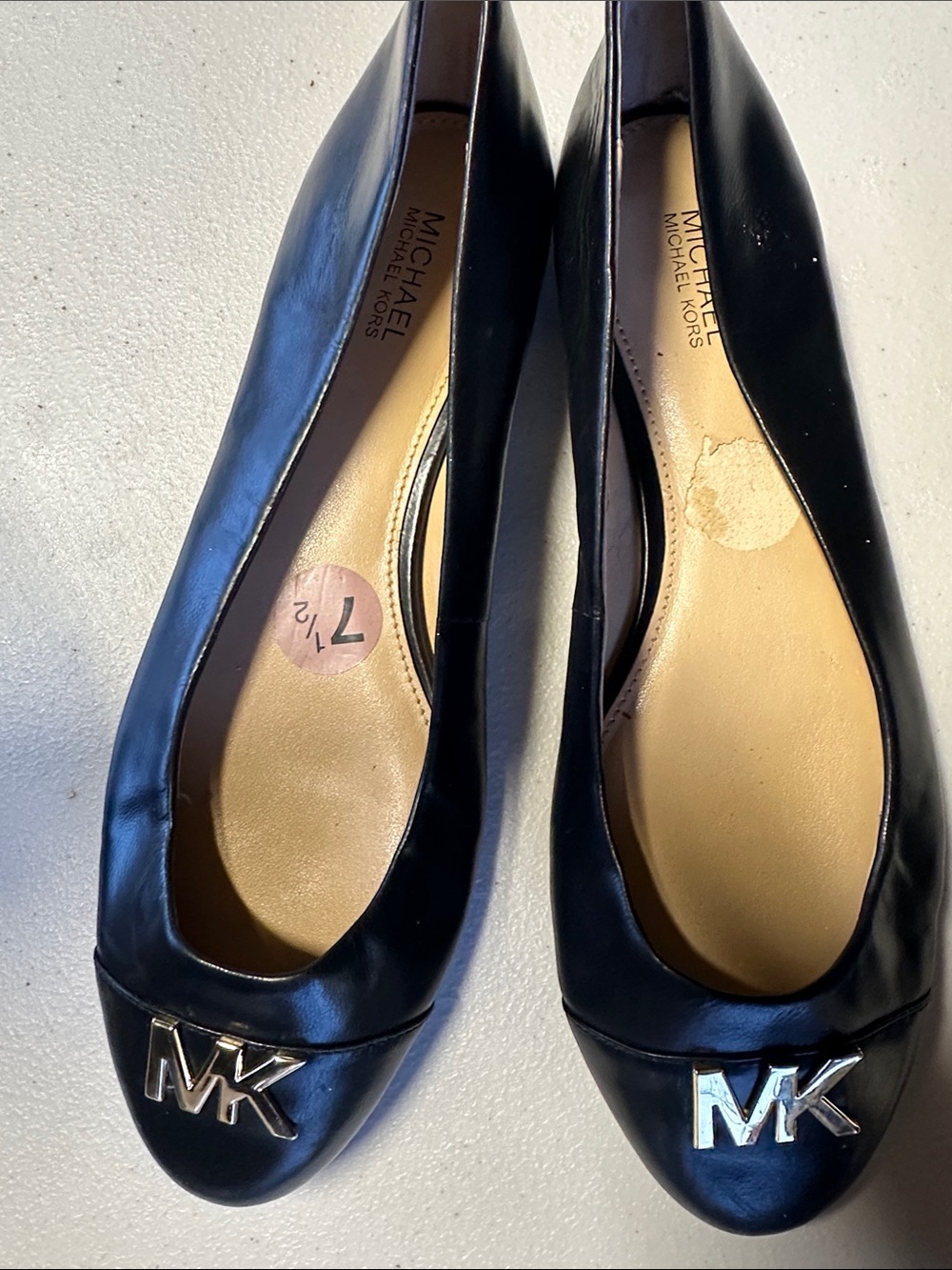 MICHAEL Michael Kors Black Leather MK Logo Ballet Flats